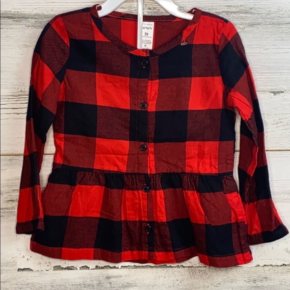 Carter’s 3T girls red Buffalo plaid peplum top NWT